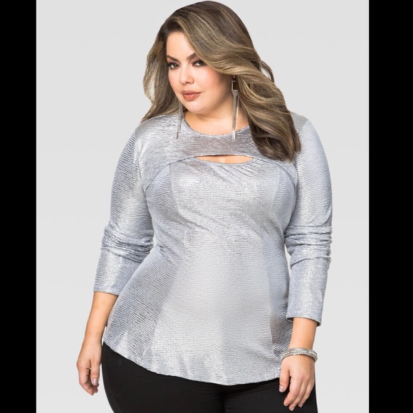 Ashley Stewart Tops - Ashley Stewart Metalic Silver Fit&Flair Cutout Top
